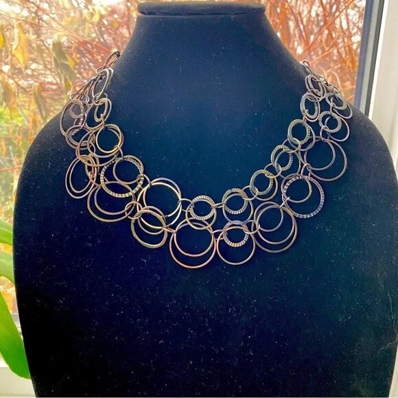 Modernist Circle Hoop Black and Bronze Necklace Layer Necklace - Picture 1 of 8